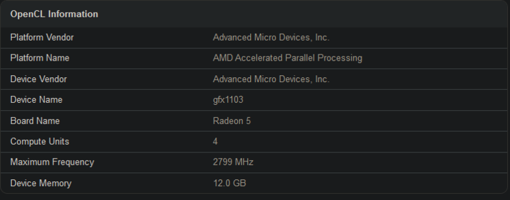 Información sobre la iGPU AMD Ryzen 5 8600G (imagen vía Geekbench)