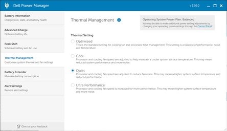 Configuración de la gestión térmica de Dell Power Manager