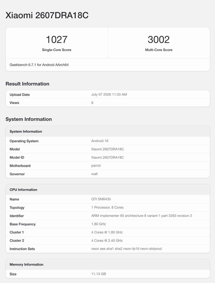 Ficha de Geekbench del próximo teléfono de Xiaomi.