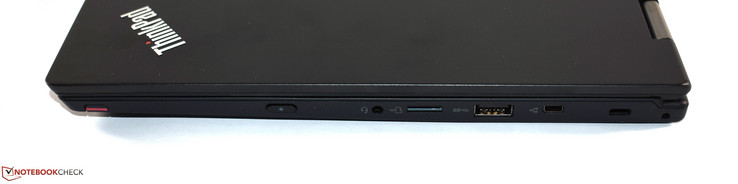 Lado derecho: puerto de audio combinado, lector de tarjetas microSD, USB 3.0 tipo A, puerto mini Ethernet, bloqueo Kensington