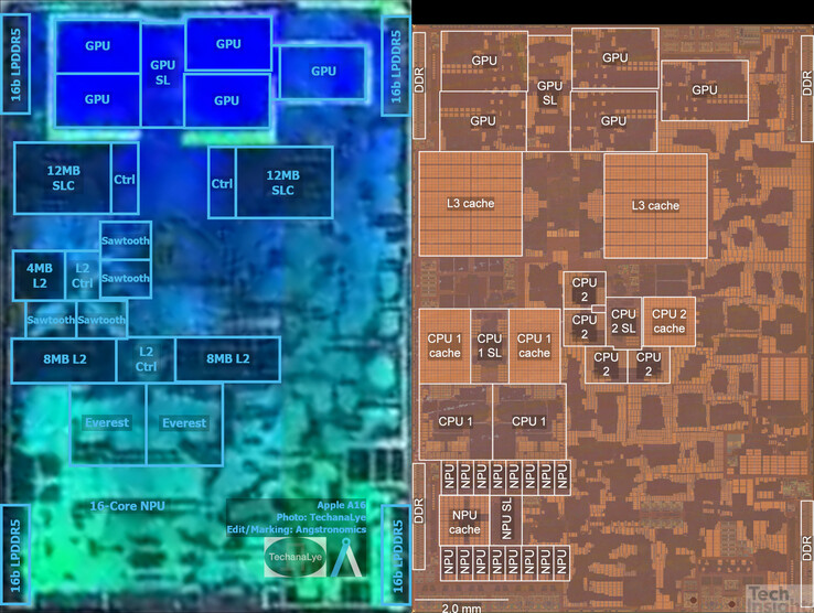 Apple A16 Bionic vs A15 Bionic (imagen vía Angstronomics)