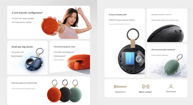 Principales características del altavoz Bluetooth Redmi 2 (Fuente de la imagen: Xiaomi - machine translated)