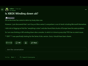 Xbox Series X UK availability Reddit post (Fuente de la imagen: Xbox subreddit)