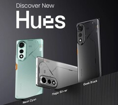 El Tecno Pova Curve 5G viene en colores plata mágica, cian neón y negro geek (Fuente de la imagen: Tecno)
