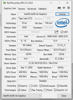 Gráficos GPU-Z Iris Xe