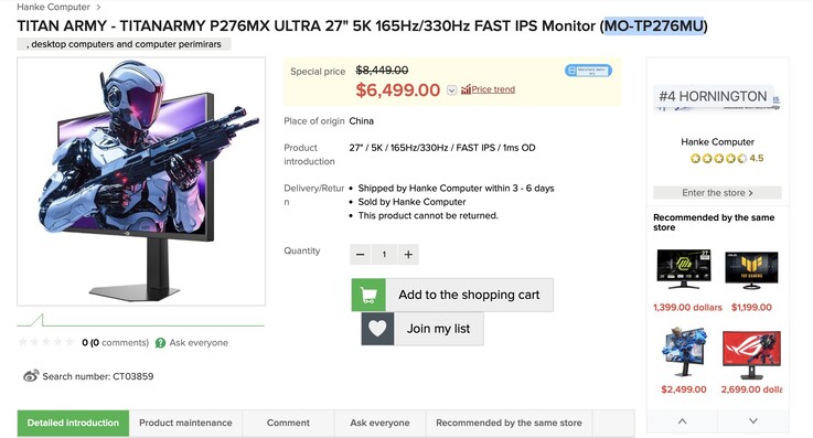 El nuevo monitor para juegos Titan Army P276MX 5K Mini-LED ya está disponible para su compra en Hong Kong. 