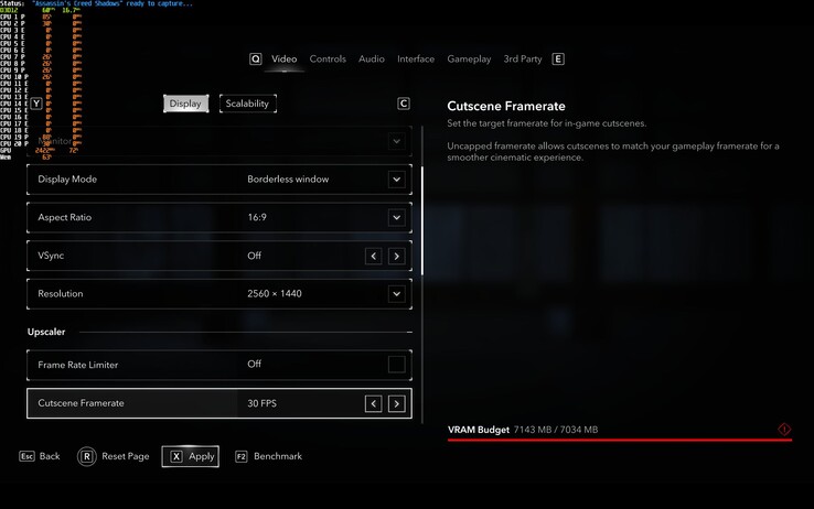 Desbordamiento de VRAM en Assassins Creed: Sombras en 1440p Ultra - pero sin limitaciones de juego hasta ahora