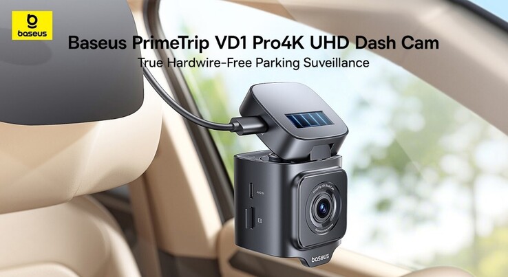 La dash cam PrimeTrip VD1 Pro incorpora un panel solar y una batería integrada para vigilar el aparcamiento sin cables. (Fuente de la imagen: Baseus)