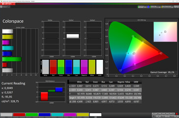 CalMan: Cobertura del espacio de color (Espacio de color: sRGB, Perfil: Cálido)