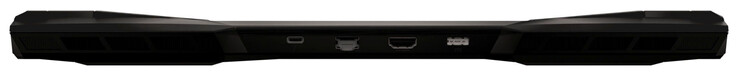 Parte trasera: Thunderbolt 4 (USB-C; DisplayPort), Ethernet de 2,5 Gb/s, HDMI, adaptador de CA