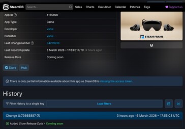 Actualización de la fecha de lanzamiento de Steam Frame en SteamDB