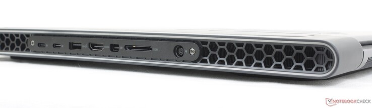 Parte trasera: 2x USB-C 3.2 Gen. 2 con DisplayPort + Power Delivery, USB-A 3.2 Gen. 1, HDMI 2.1, Mini-DisplayPort 1.4, lector SD, adaptador de CA