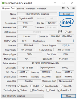 GPU-Z Gráficos Intel Xe G7