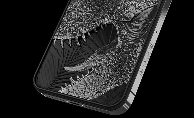 El tiranófono lleva incrustada una pieza real de diente de T-Rex. (Imagen: Caviar)