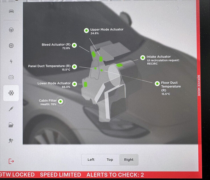 Contador de salud del filtro de habitáculo Tesla en Modo Servicio