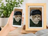 Marco de fotos digital Bigme en el que se muestra un retrato de una mascota generado por IA