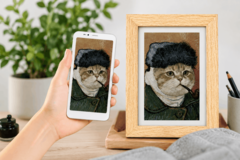 Marco de fotos digital Bigme en el que se muestra un retrato de una mascota generado por IA