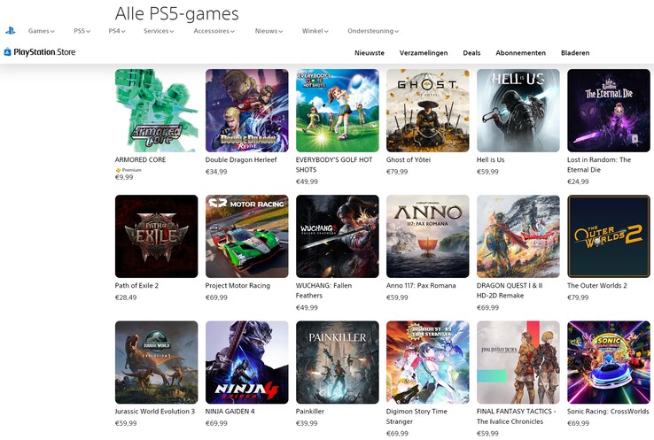 Precios holandeses de PlayStation Store (Fuente de la imagen: captura de pantalla, Sony PlayStation)