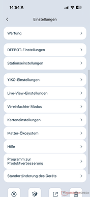 Menú con numerosas opciones de ajuste