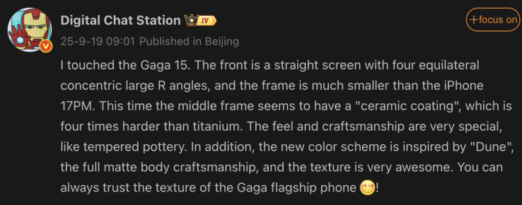 Información filtrada del OnePlus 15. (Fuente de la imagen: Weibo - machine translated)