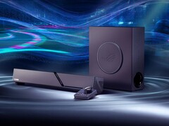 La barra de sonido para juegos ROG Gjallar incluye un subwoofer inalámbrico y un centro de control.