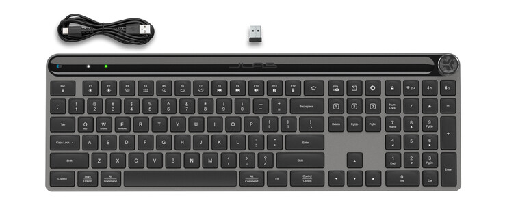 El teclado inalámbrico Epic y el contenido de su caja. (Fuente: JLab)