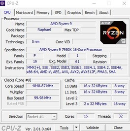 AMD Ryzen 9 7950X - CPU-Z. (Fuente de la imagen: Weibo)