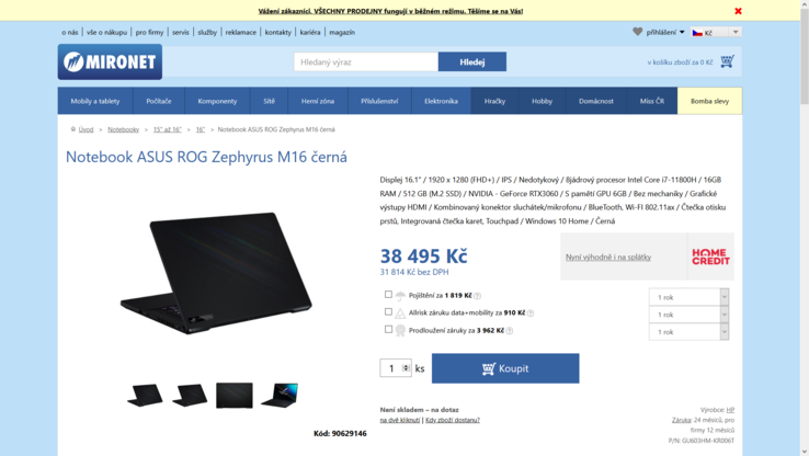 Una imagen de la nueva "página de ventas de ROG Zephyrus M16". (Fuente: Mironet)