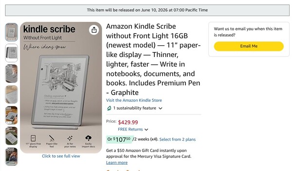 El Kindle Scribe sin luz frontal tiene la misma fecha de lanzamiento en todas las regiones.