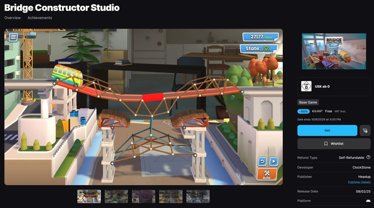 Bridge Constructor Studio gratis en la Epic Games Store