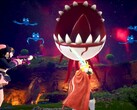 Captura de pantalla de Palworld que muestra a los personajes luchando contra un globo ocular flotante con dientes afilados