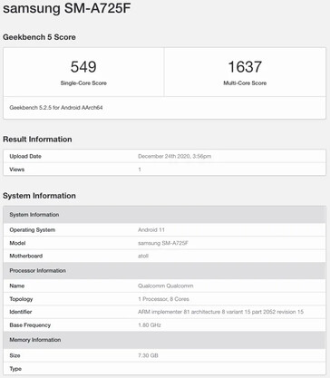 Las últimas supuestas filtraciones de la Galaxy A72. (Fuente: Voz; Geekbench a través de MySmartPrice)