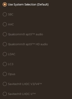 Códecs de audio Bluetooth disponibles