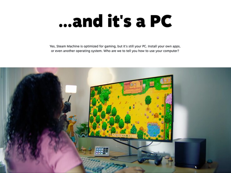 Steam Machine siendo utilizada para jugar, mostrando a Valve marcándola como un dispositivo híbrido.
