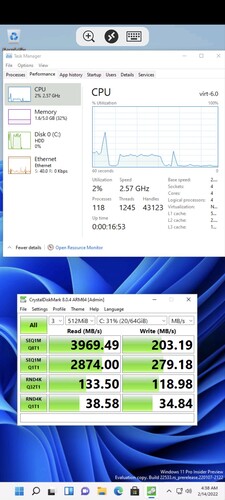 Rendimiento de E/S en Windows 11 corriendo en el Pixel 6 con Android 13 DP1. (Fuente de la imagen: @kdrag0n en Twitter)