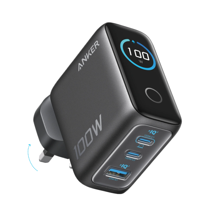 El cargador Anker (100W, 3 puertos, pantalla inteligente). (Fuente de la imagen: Anker)