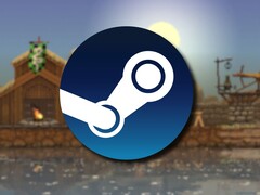 Una imagen en la que se muestra el logotipo de Steam y el juego Kingdom: New Lands, que actualmente tiene un descuento del 90 %.