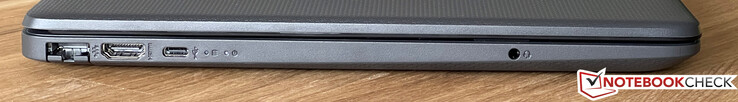Izquierda: Gigabit ethernet, HDMI, USB-C 3.2 Gen.1 (5 GBit/s), toma de audio de 3,5 mm