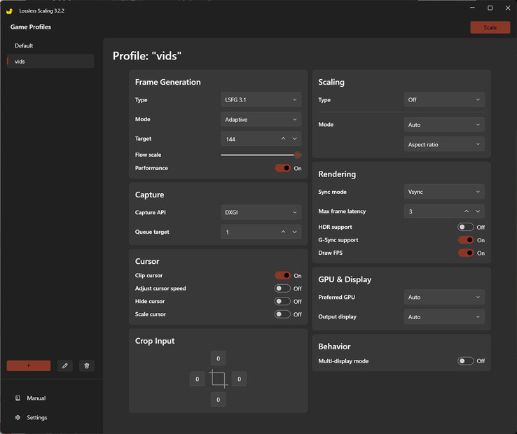 Mi perfil para la generación de fotogramas con escalado sin pérdidas en juegos, limitado con buen gusto a 2X para títulos bloqueados a 30 o 60 FPS.