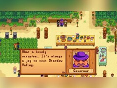 El Gobernador hace su aparición anual en el Luau de Stardew Valley, uno de los muchos festivales estacionales que reúnen a la comunidad en el querido simulador de agricultura indie. (Fuente de la imagen: Stardew Valley vía Steam)