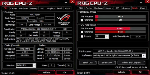 AMD Ryzen 7 5700G muestra de ingeniería CPU-Z de referencia. (Fuente de la imagen: QQ vía Videocardz)