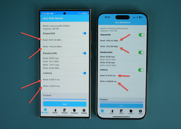 Galaxy Resultados de la comparativa de almacenamiento entre el S24 Ultra y el iPhone 15 Pro Max (Fuente de la imagen: @sakitechonline)