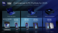 Portátiles para estaciones de trabajo móviles más eficientes en el horizonte: Intel lanza las CPU Arrow Lake para portátiles empresariales (en la imagen: presentación de la nueva gama Intel para empresas, fuente de la imagen: Intel)