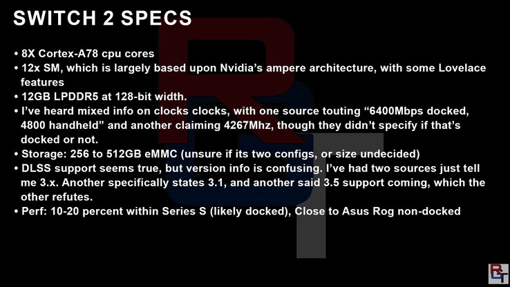 Supuestas especificaciones "exactas" de Switch 2. (Fuente de la imagen: RedGamingTech)