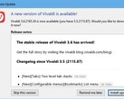 Notificación de actualización del navegador Vivaldi 3.6 (Fuente: propia)