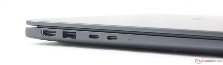 Izquierda: HDMI 2.1, USB-A 3.2 Gen. 1 (5 Gbps), 2 puertos USB-C Thunderbolt 4 con DisplayPort 2.1 + Power Delivery (100 W)
