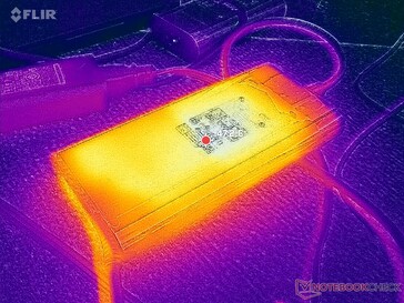 El adaptador de CA alcanza más de 47 °C cuando se somete a cargas exigentes.