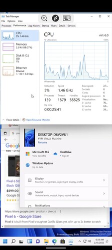 Windows 11 funcionando en el Pixel 6 con Android 13 DP1. (Fuente de la imagen: @kdrag0n en Twitter)