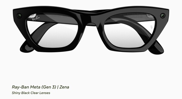 Las Ray-Ban Meta (Gen 3) Zena, con montura negra brillante y lentes transparentes.