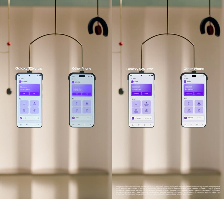 El vídeo promocional de Privacy Display de la cuenta coreana (izquierda) frente a la cuenta malaya (derecha)